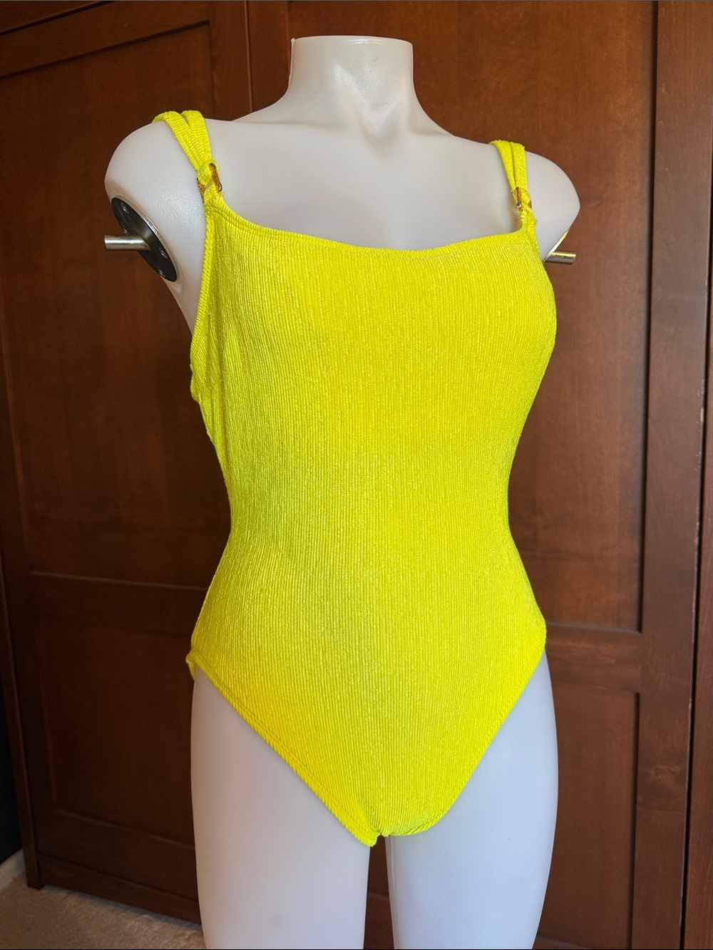 La Blanca Bright Yellow Textured One-Piece Swimsuit with Adjustable Straps